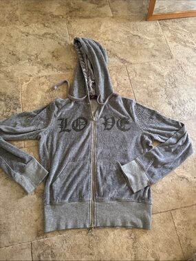 Anama Y2k love/tiger grey bedazzled hoodie full zip gems woman’s size small gems